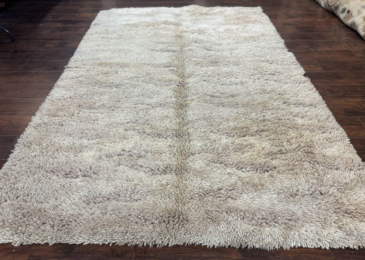 European Rya Shag Rug 6.6 x 9.7 Beige Fluffy Vintage Area Rug