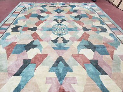 Nepalese Hand Knotted Wool Area Rug 8x11 Contemporary Multicolor Modern Carpet