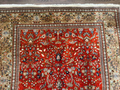 Persian Tabriz Rug 6x10, Burnt Orange and Tan, Animal Pictorials, Deer, Floral, Taba Tabae Carpet