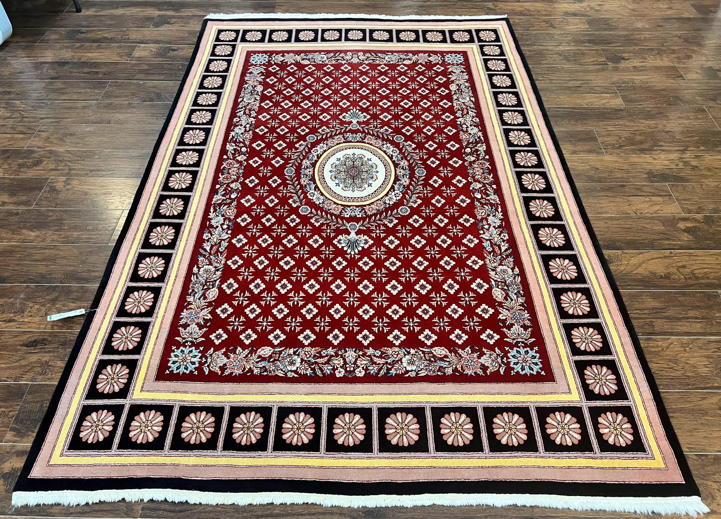 Pakistani Rug 6x9, European Aubusson Design, Wool Handmade Vintage Carpet, Dark Red, 6 x 9 Medium Sized Rug