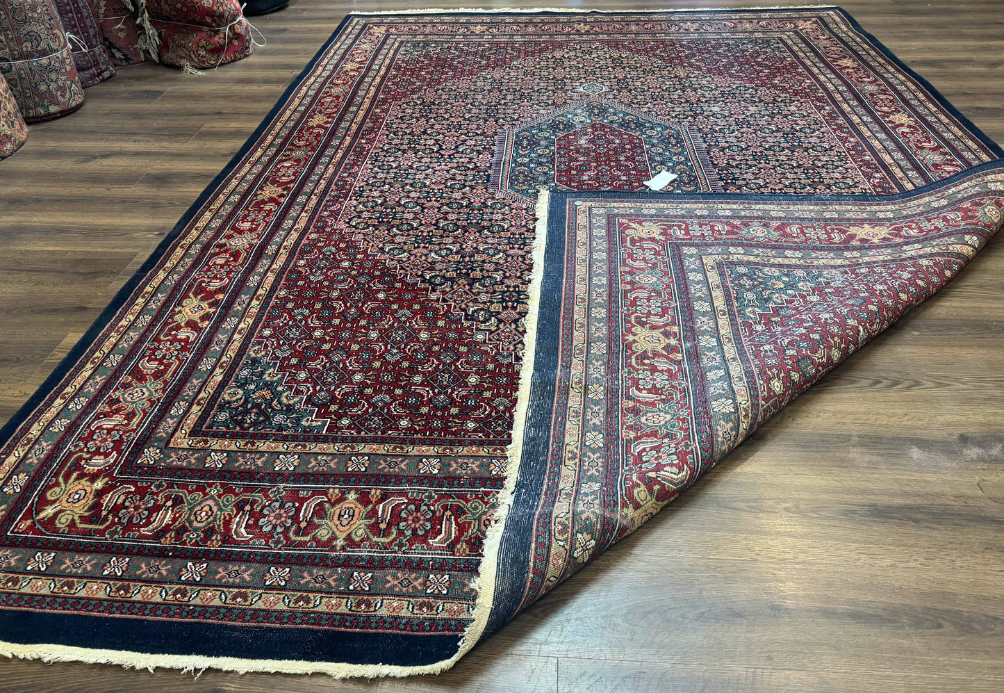 Indo Persian Bidjar Rug 9x12 Wool Handmade Carpet Dark Blue