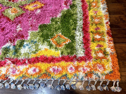 Colorful Shag Rug 8x10 Wool Area Rug In Fuchsia And Multicolor Vintage Power Loomed