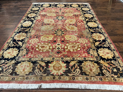 Indian Agra Rug 6x9, Allover Pattern, Traditional Wool Oriental Carpet