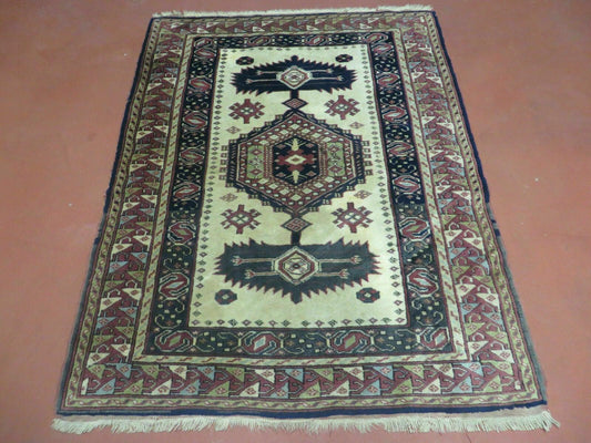 Vintage Turkish Geometric Wool Rug Handmade 1960s 41x51 Allover Pattern