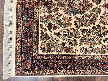 Karastan Rug 5.9 x 9 Ivory Sarouk #760, Vintage Wool Original Collection 700 Series, Discontinued