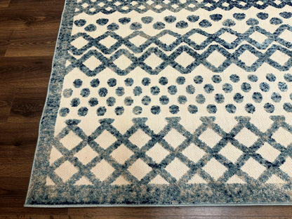 Modern Rug 8x10 Abstract Wool Turkish Area Rug In Oat And Blue Raised Pattern