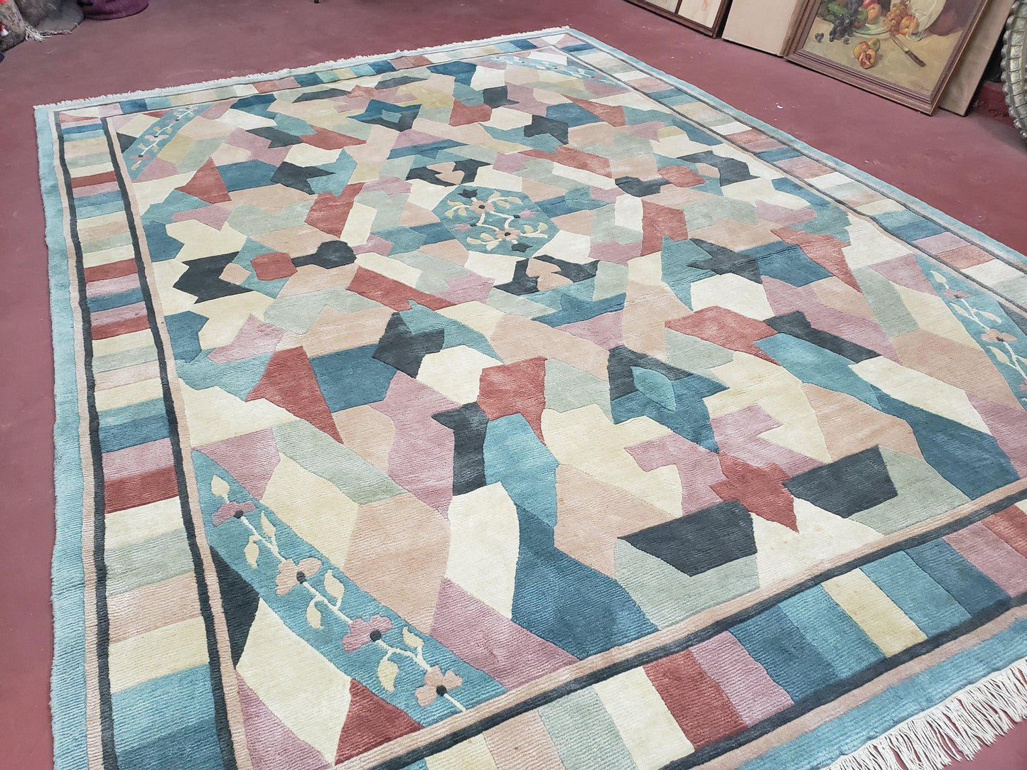 Nepalese Hand Knotted Wool Area Rug 8x11 Contemporary Multicolor Modern Carpet