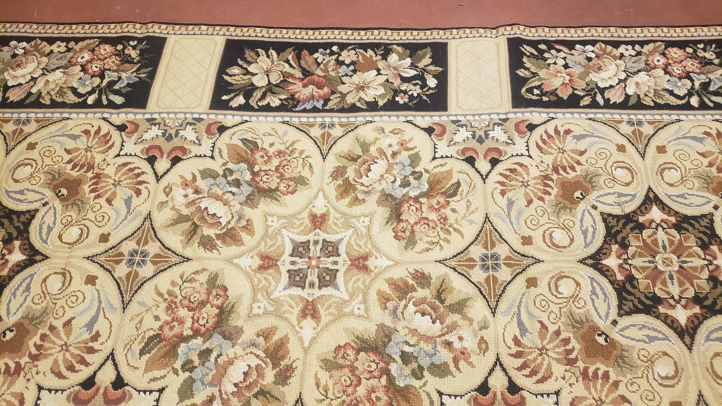 Needlepoint Rug 8x10ft Hand Knotted Wool Aubusson Flower Design Area Rug