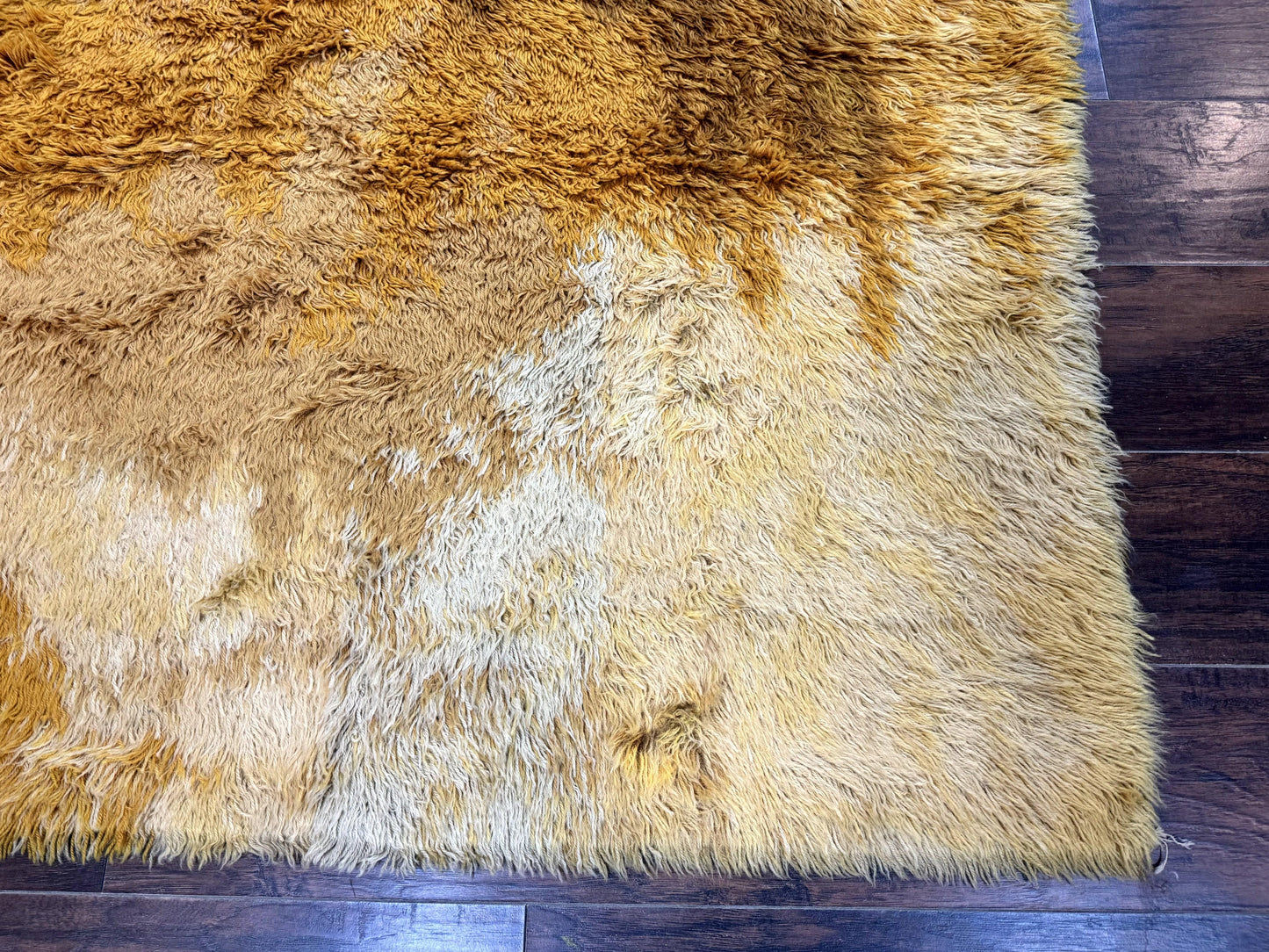 Rya Shag Rug Vintage 4.6 X 6 Yellow Mid Century Carpet For Living Room