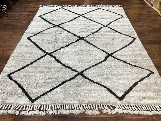 Shag Rug Handmade Modern 8x10 Gray And Black Wool Cotton Indian
