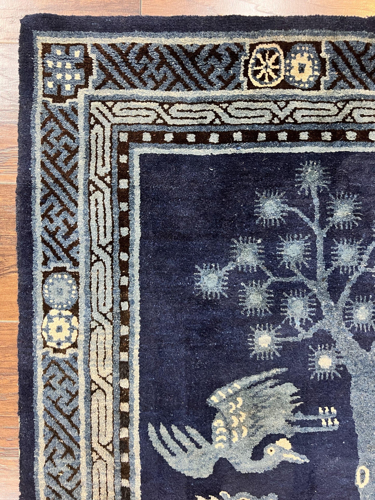 Antique Chinese Peking Rug 3x5 Handmade Wool Oriental Carpet With Deer And Birds