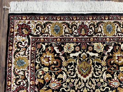 Sino Persian Silk Rug 3x5 Oriental Carpet 3 x 5 Fine Silk Rug, Black Ivory Gold, Animal Motifs, Flowers, High Quality, Vintage Silk Rug Wow