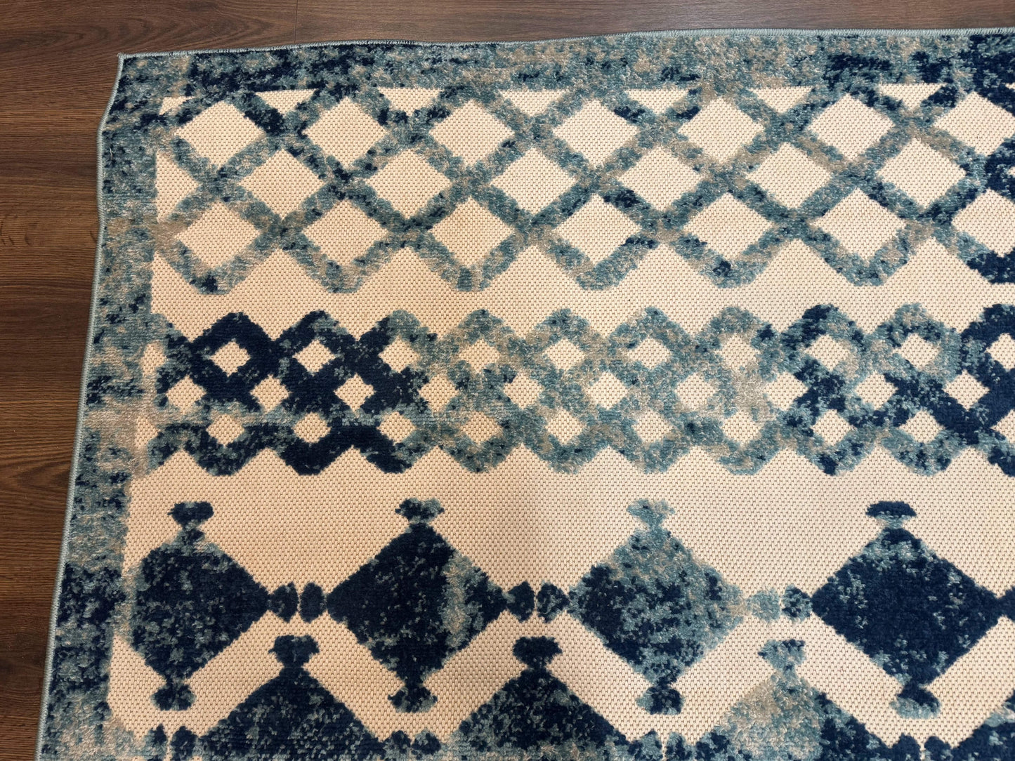 Modern Rug 8x10 Abstract Wool Turkish Area Rug In Oat And Blue Raised Pattern