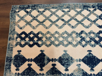 Modern Rug 8x10 Abstract Wool Turkish Area Rug In Oat And Blue Raised Pattern