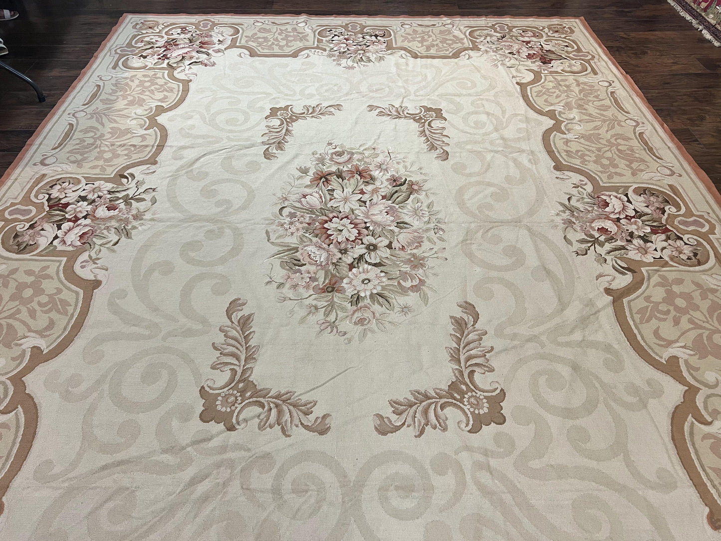 10x14 Aubusson Rug, Wool Handmade Vintage Carpet, French European Design, Elegant