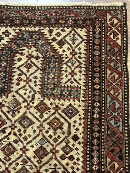 Antique Caucasian Shirvan Rug 3x5 Dagestan Prayer Rug Collectible Early 20th Century