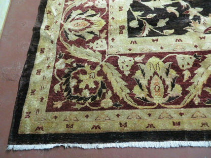 11' X 15' Vintage Hand Knotted Indian Agra Wool Rug Hand Made Dark Brown Floral