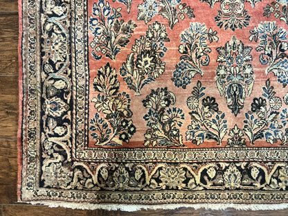 Antique Persian Sarouk Rug 4x7, Hand Knotted Wool Red Persian Carpet, Floral, Fine 300 KPSI