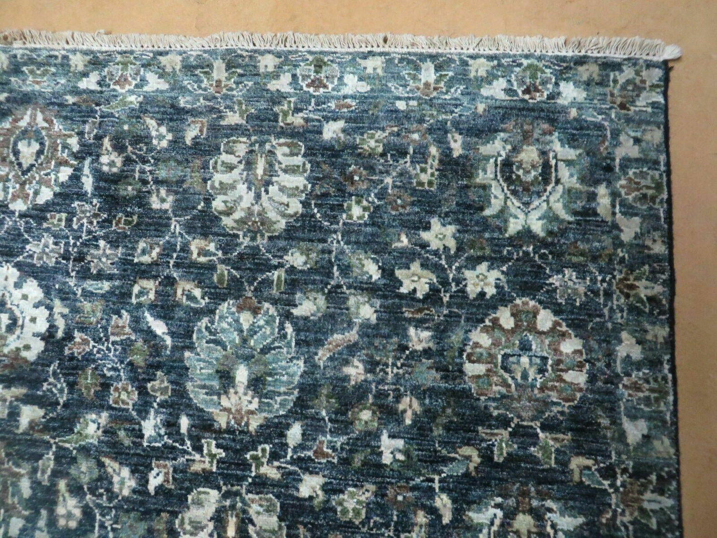 Vintage Handmade Pakistani Floral Oriental Wool Rug 5ft 6in by 8ft Black And Grey