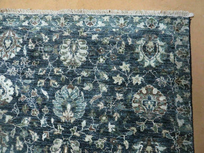 Vintage Handmade Pakistani Floral Oriental Wool Rug 5ft 6in by 8ft Black And Grey