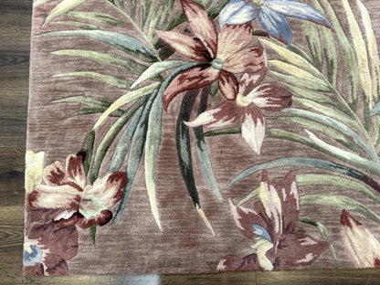 Hand Tufted Floral Rug 5x8, Light Rose Wool Carpet