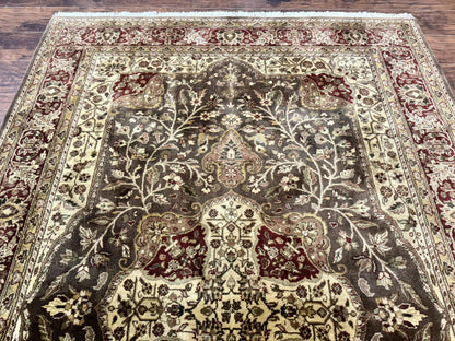 Indo Persian Rug 6x9 Handmade Wool Vintage Floral Cross Pattern