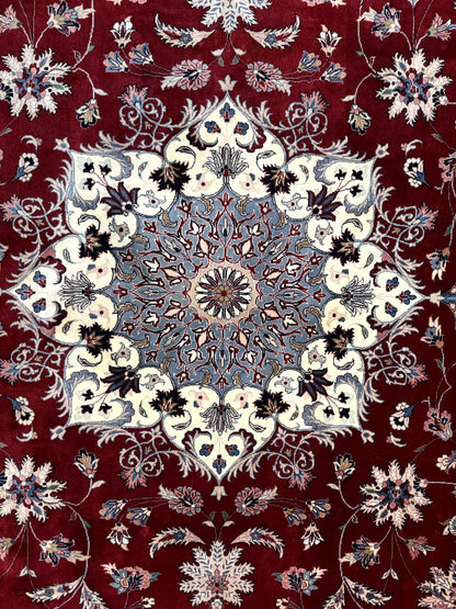 Pak Persian Rug 9x12, Maroon and Ivory, Wool Handmade Vintage
