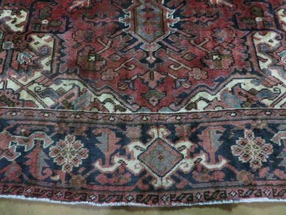 Persian Heriz Rug 8x11 Hand Knotted Wool Geometric Medallion Vintage