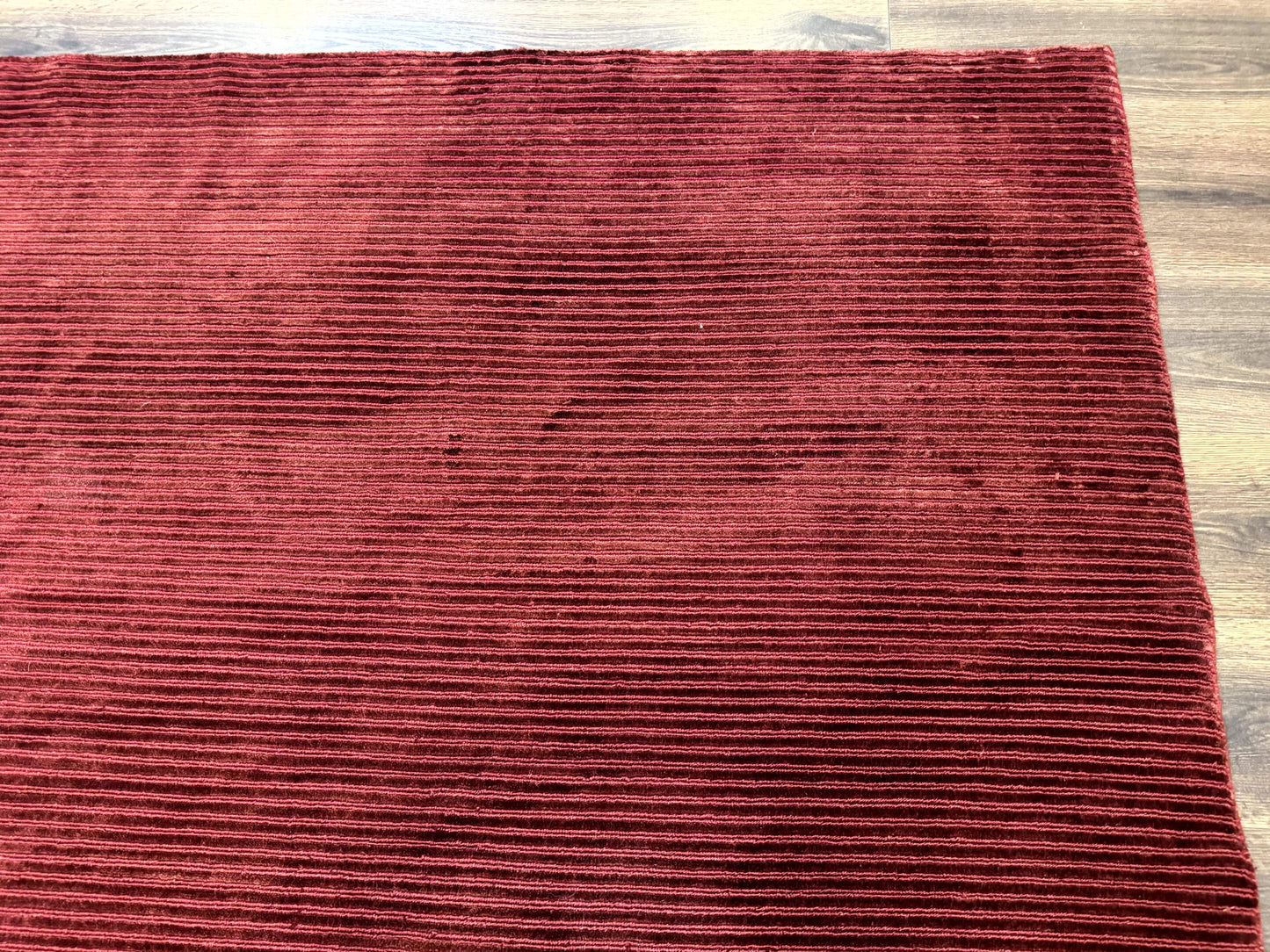Handmade Tibetan Rug 8x10 Wool Stripe Red Thick Pile Carpet
