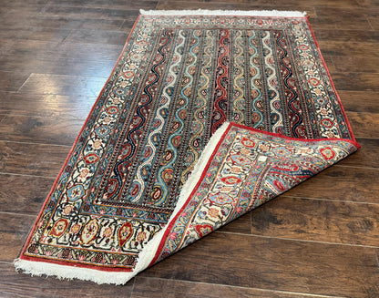 Persian Qum Rug 4x7, Striped Paisley Boteh Design