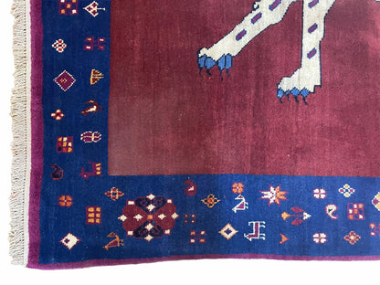 Zagros Wool Rug 5x7 Handmade With Organic Dyes Snow White Panther Maroon Blue