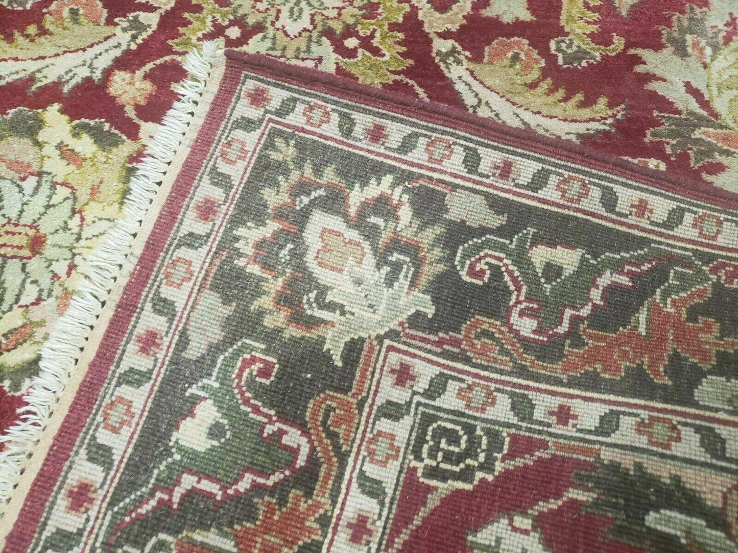 Indo Persian Rug 6x9, Hand Knotted Vintage Indian Sultanabad Agra Wool Rug, Handmade Oriental Carpet 6 x 9, Red Large Floral Design