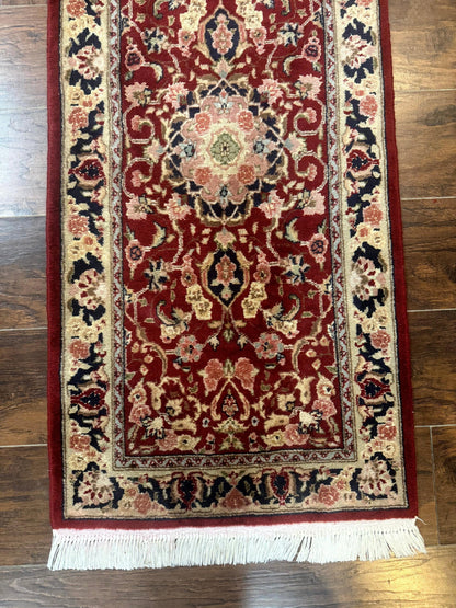 Short Runner Rug 2x6, Fine 200 KPSI, Red Floral Medallion, Wool and Silk Highlights, Persian Runner Rug, Traditional, Sino Persian