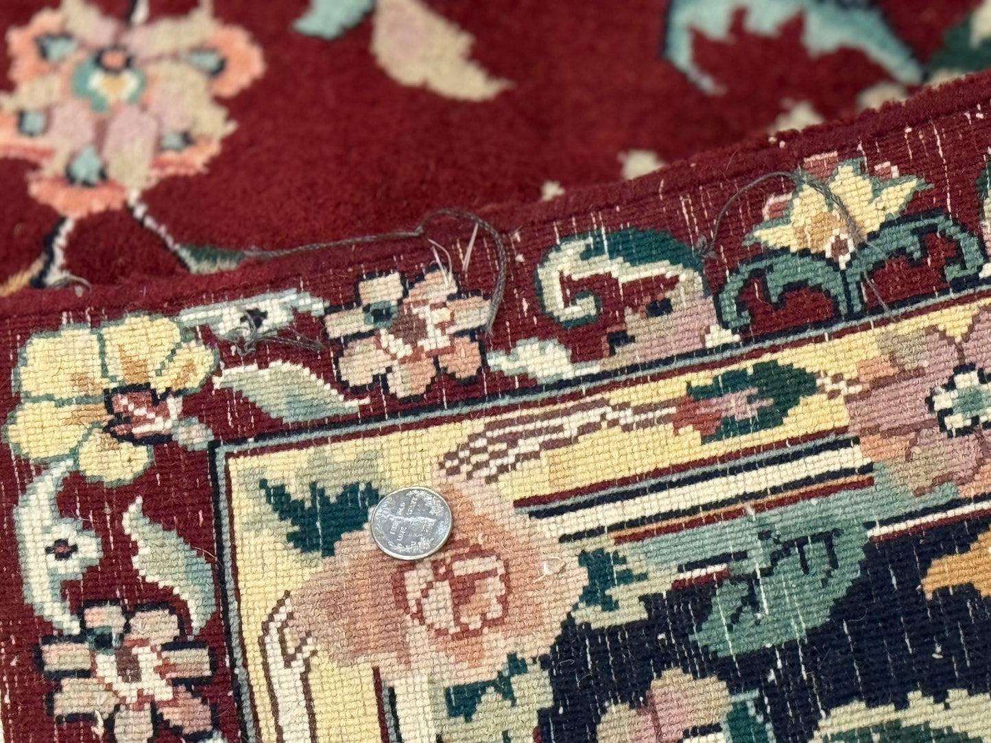 Indo Persian Rug 8x10 Handmade Wool With Floral Bird Pictorials In Maroon And Navy