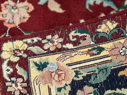 Indo Persian Rug 8x10 Handmade Wool With Floral Bird Pictorials In Maroon And Navy