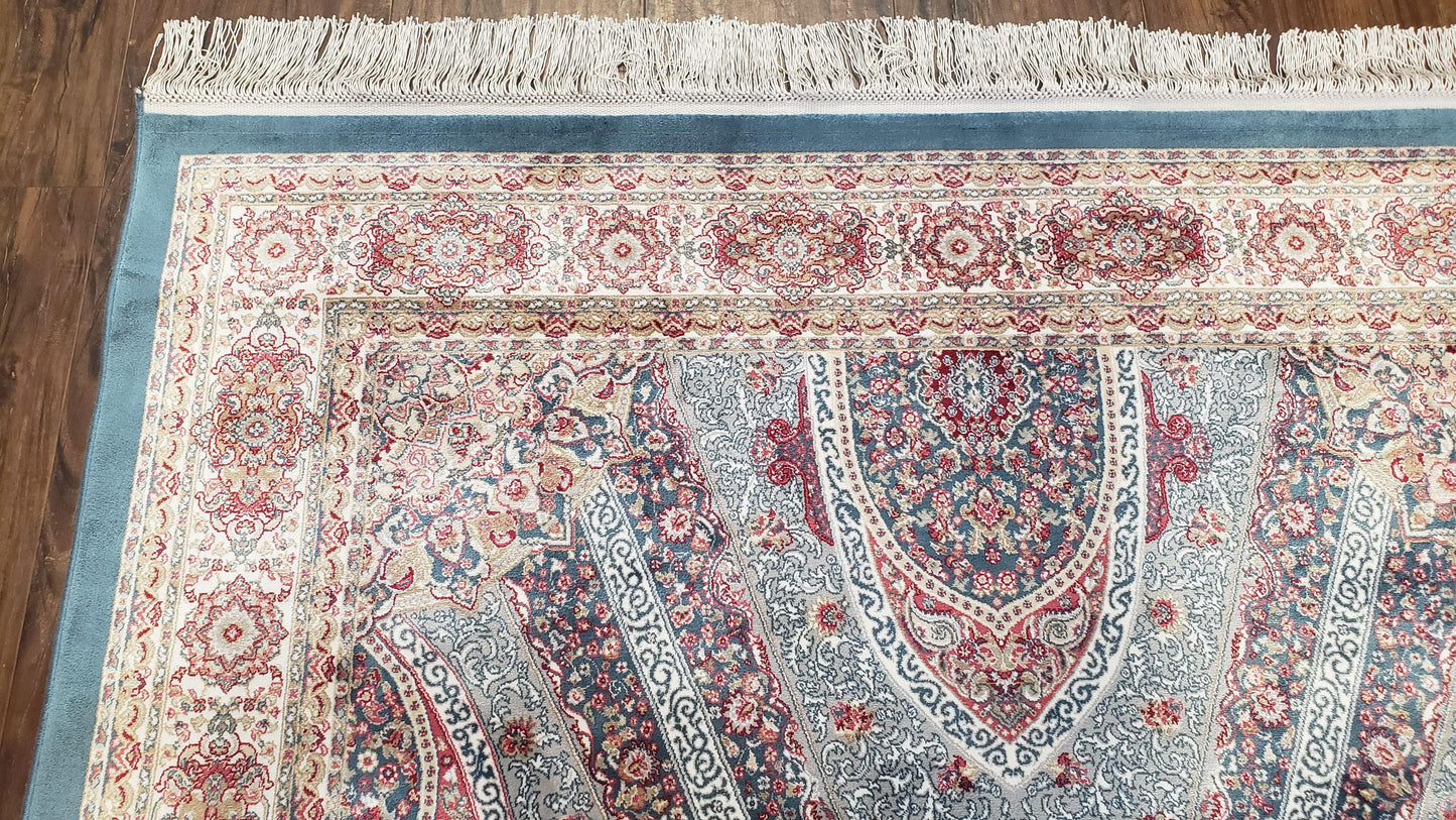 Bamboo Silk Rug 4x6 Light Blue Beige Oriental Medallion Pattern