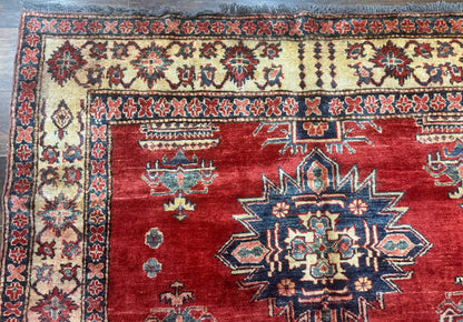 Square Turkish Rug 6x6, Azerbaijani Azeri Turkish Armenian Rug, Red Tan Blue, Geometric, Wool Carpet