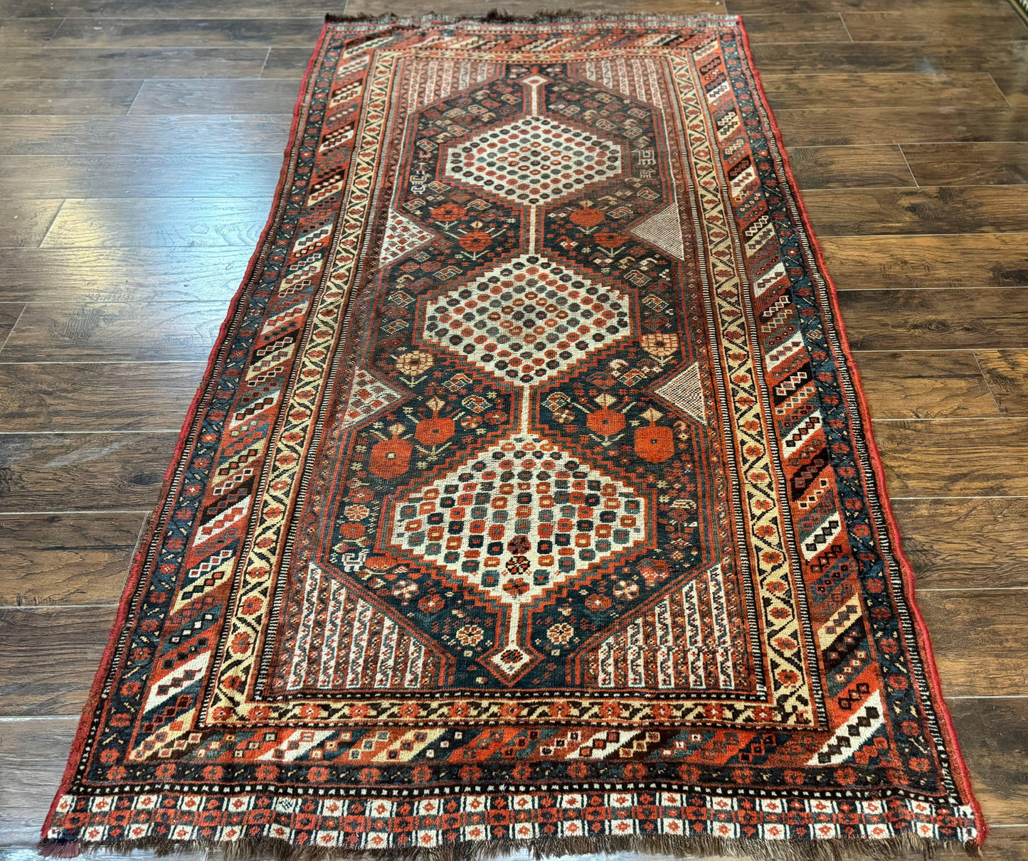 Persian Shiraz Rug 5x8 Antique Khamseh Tribal Wool Navy Blue