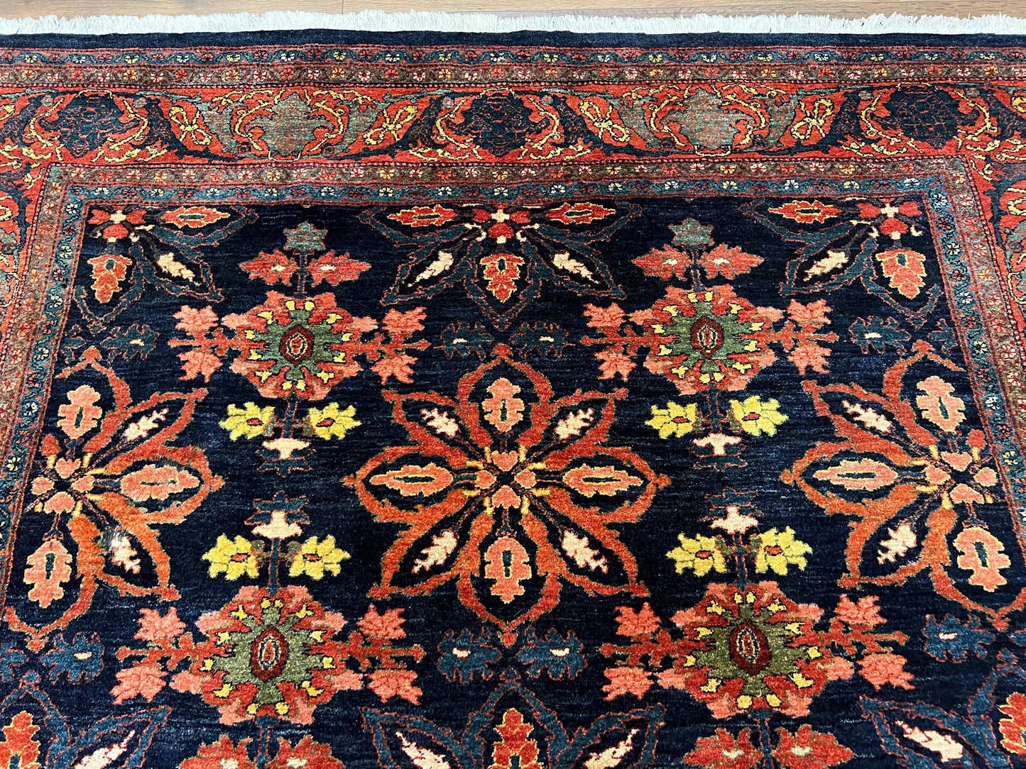 Hand Knotted Persian Bidjar Rug 7x10 Wool Navy Blue Red Floral Pattern