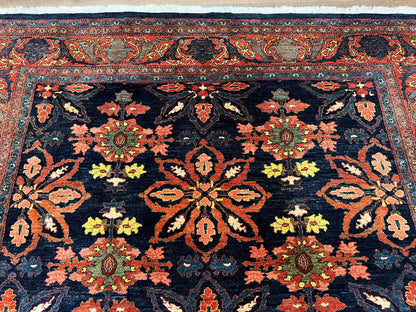 Hand Knotted Persian Bidjar Rug 7x10 Wool Navy Blue Red Floral Pattern