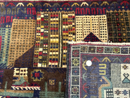 Balouch Rug 3x5 Afghan City Pictorial Hand Knotted Wool Carpet