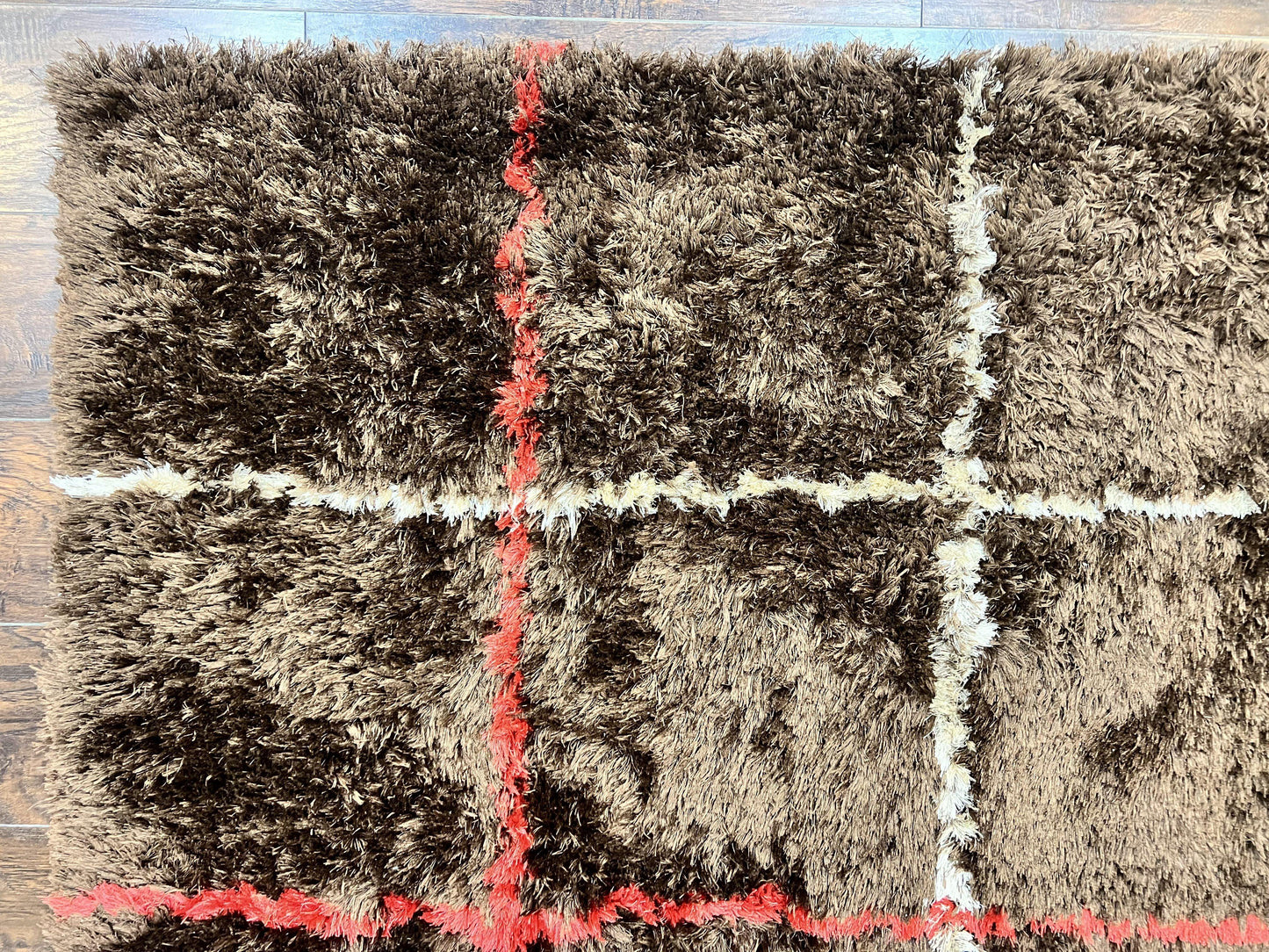 Brown Shag Rug 6x8 Vintage Wool Panel Design Area Rug For Living Rooms