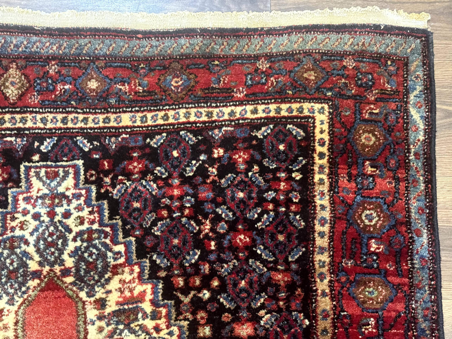 Senneh Rug Antique Persian Kurdish 4x5 Wool Geometric Medallion Carpet