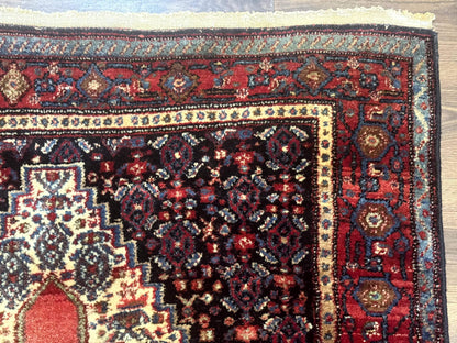 Senneh Rug Antique Persian Kurdish 4x5 Wool Geometric Medallion Carpet