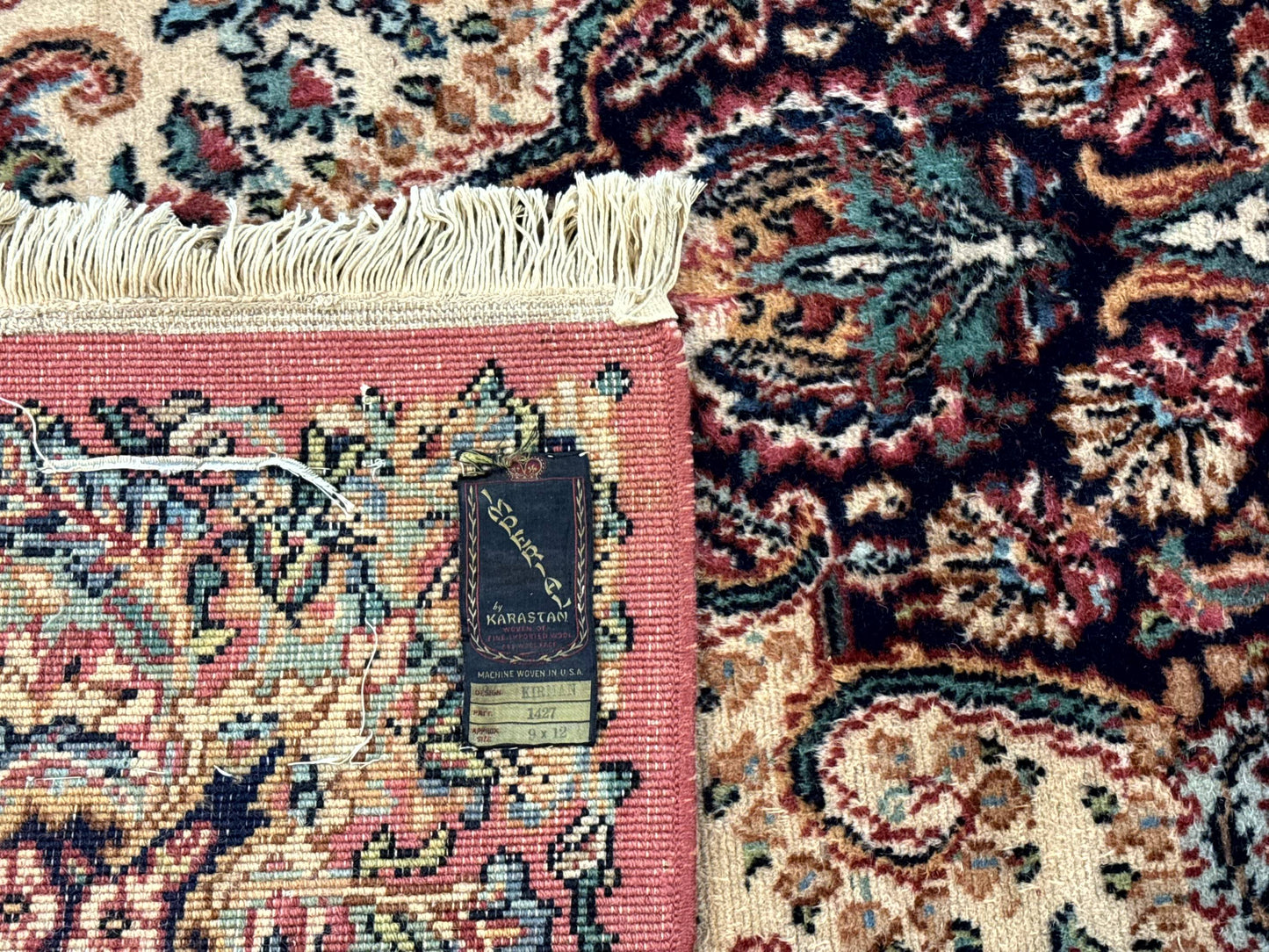 Antique Karastan Kirman Rug Imperial Kirman Ivory Eight Point Eight By Twelve Power Loomed Wool