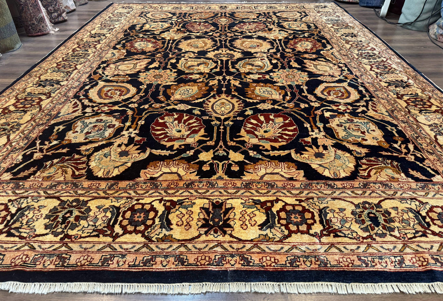 Persian Bidjar Rug 10x13 Midnight Blue And Tan Handmade Wool Pakistani Carpet