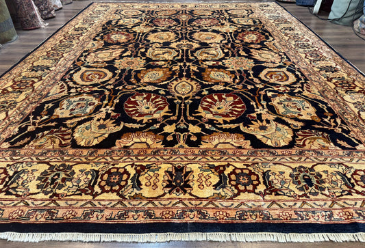 Persian Bidjar Rug 10x13 Midnight Blue And Tan Handmade Wool Pakistani Carpet