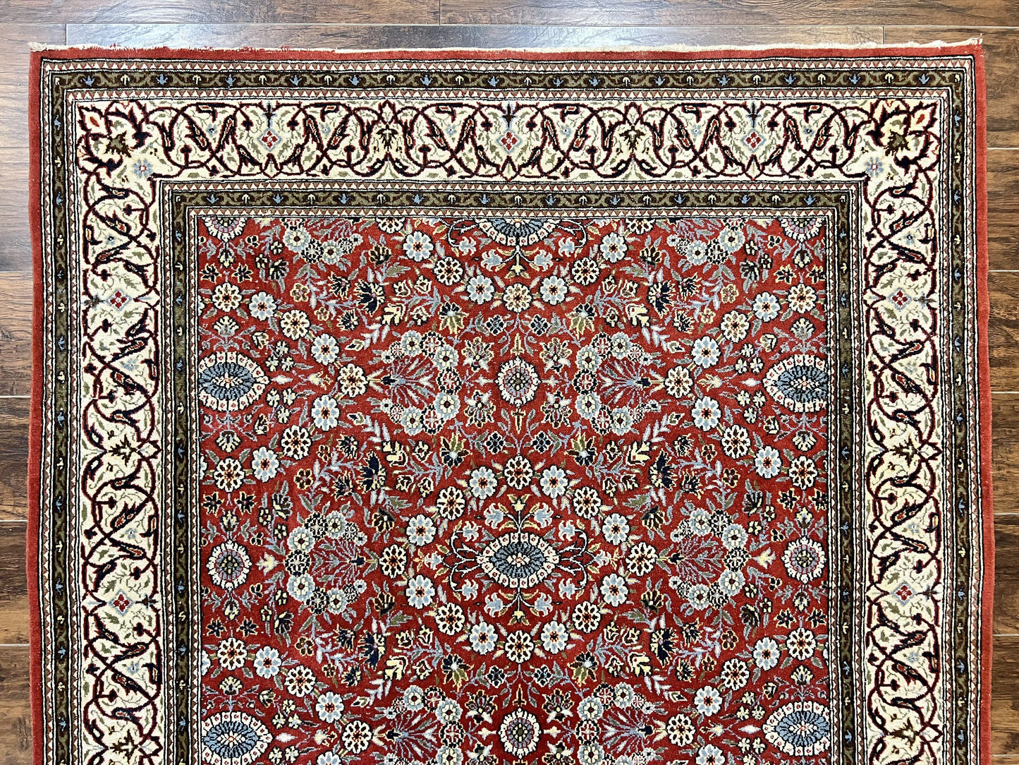 Red Persian Qum Rug 5 x 7.6, Hand Knotted Vintage Wool Fine Carpet 270 KPSI, Floral Allover