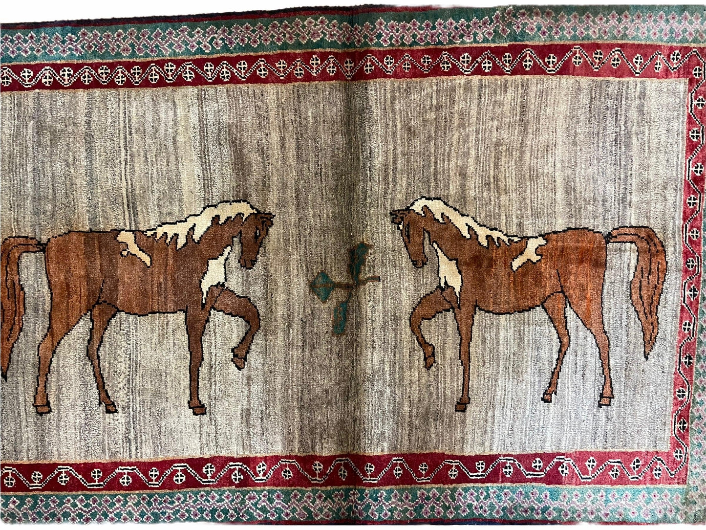 Handmade Wool Rug 4x6 Vintage Zagros Horses Pictorial Area Rug