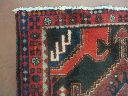 Antique Wool Rug Hand Made From India Geometric Oriental Tribal Red 603 4 By 8 Feet